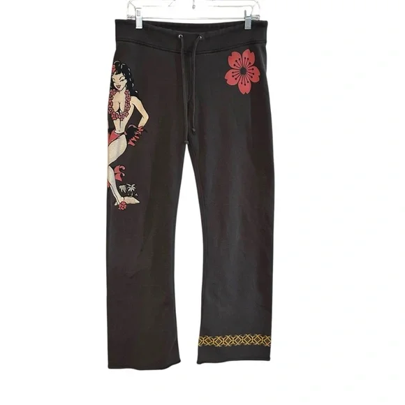 Lucky brand sweatpants M-XL vintage Hawaiian pinup girl graphic tattoo indie